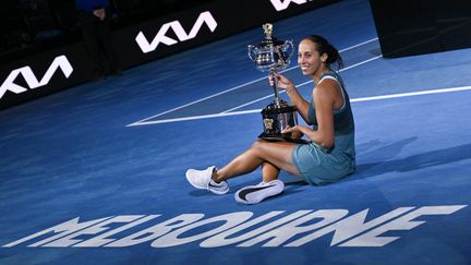 L'Américaine Madison Keys a été sacrée à Melbourne, pour la première fois de sa carrière, le 25 janvier 2025, après sa victoire en finale de l'Open d'Australie, face à Aryna Sabalenka. (WILLIAM WEST / AFP)