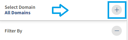 The select domain section section has a blue arrow pointing right to the plus sign that has a blue square around it. The plus sign expands this section.