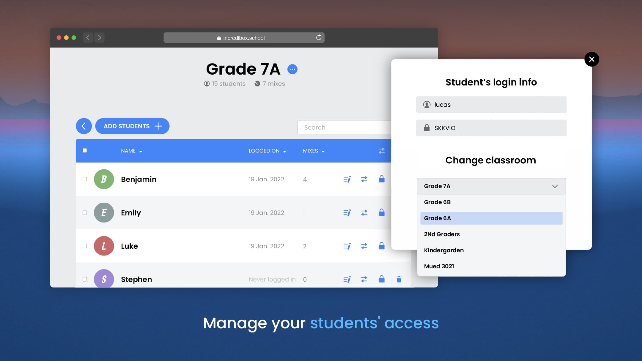 Manage your students - Incredibox for schools