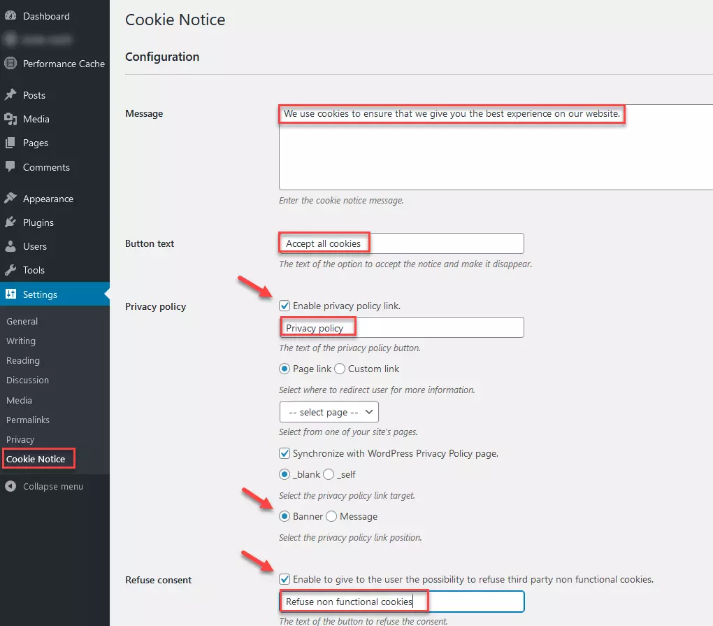 Cookie Notice: Settings