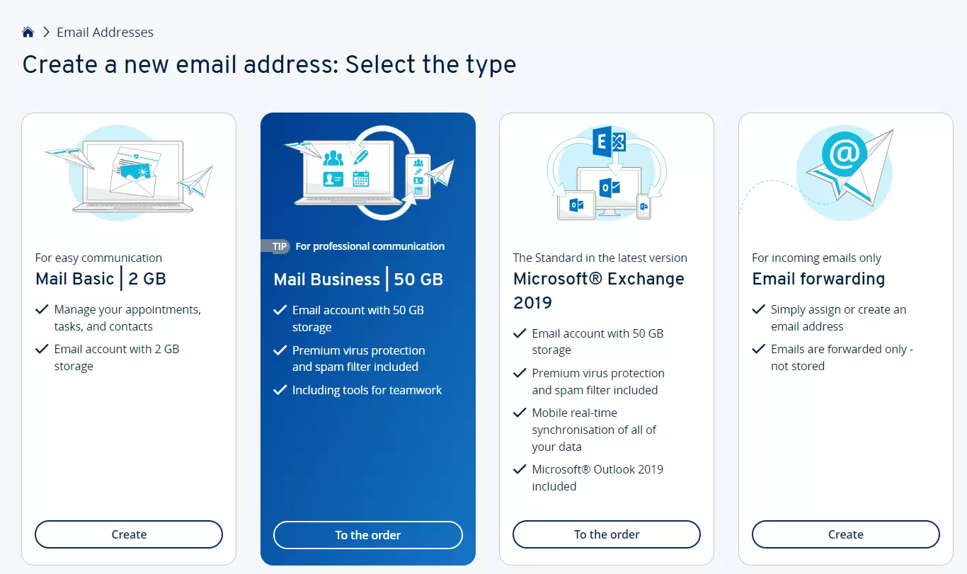 Overview of IONOS email products