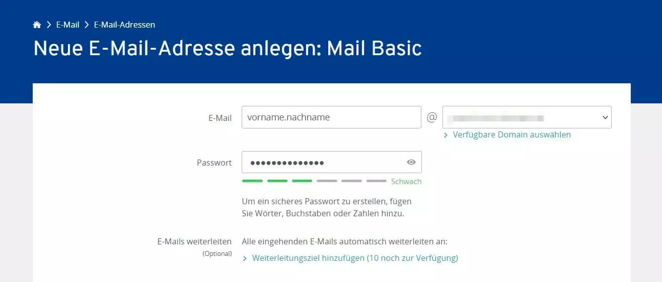 Neue Familien-E-Mail-Adresse anlegen im IONOS-Kundenkonto