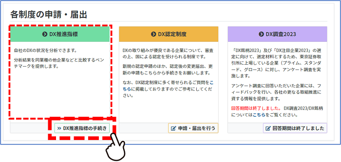 DX推進指標の「DX推進指標の手続き」ボタンを押してください