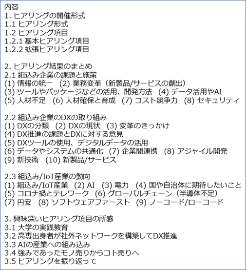 ヒアリング報告書の内容一覧