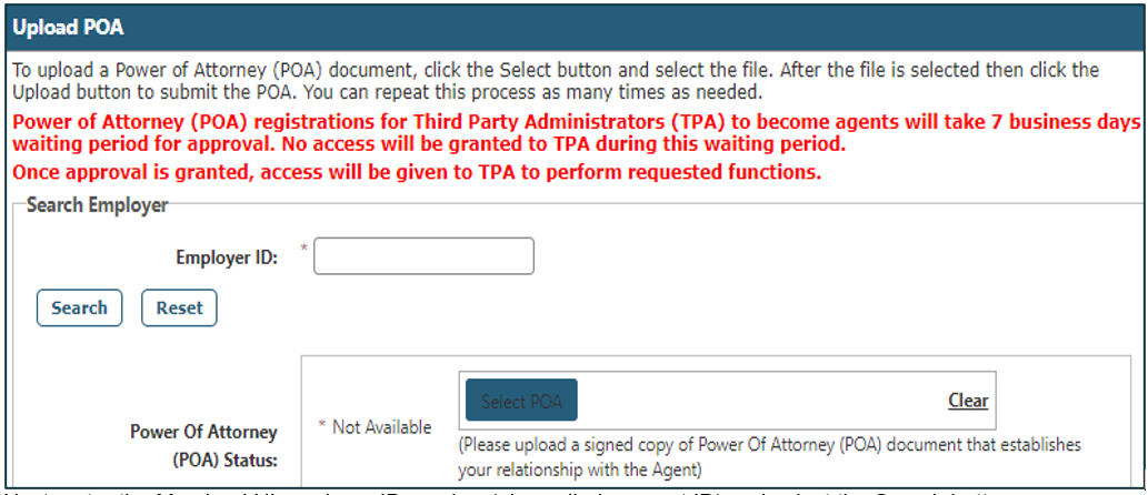 upload poa screen where you can search for an employer by employer ID