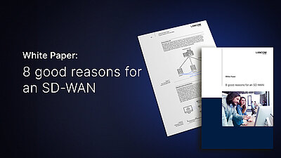 Image of a whitepaper, to the left is ‘Whitepaper: 8 good reasons for an SD-WAN’