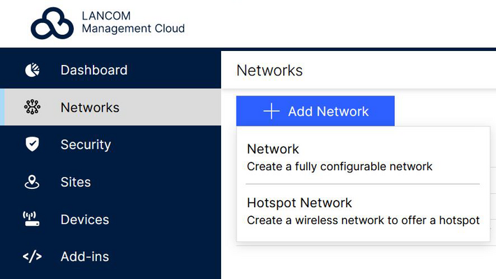 Screenshot: Add new networks in the LMC