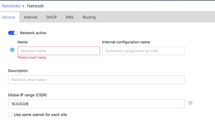 Screenshot: Make network settings in the LMC