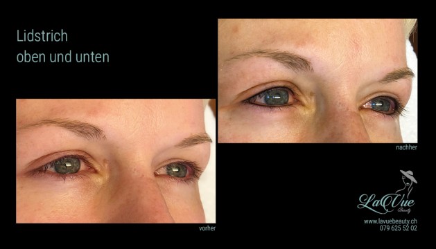 Lidstrich Wimpernkranzverdichtung oben und unten Vorher Nachher Bild MICRONEEDLING PERMANENT MAKE UP MICROBLADING THUN BERN