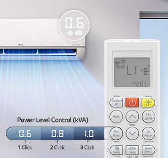 An air conditioner that allows setting the power in three steps via the remote control.