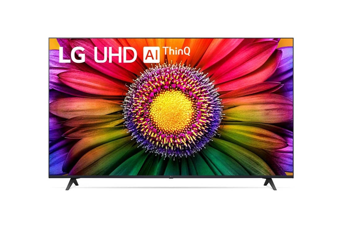 LG  LG UHD UR80 55-инчов 4K смарт телевизор от 2023 г., Изглед отпред на LG UHD TV, 55UR80003LJ