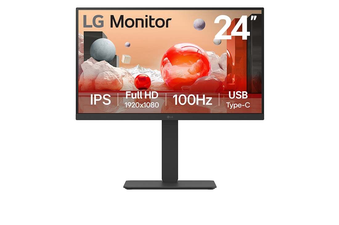 LG 24” Full HD IPS Monitor with USB Type-C™ and RJ45, front view, 24BA750