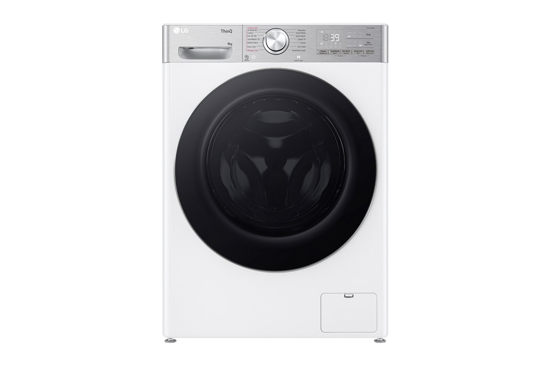 LG Mașină de spălat LG, 9kg, 1400 rpm, Clasa A, Motor Inverter Direct Drive, Steam+, Turbowash360, WI-FI, Alb, Front view, F4WR909P3W