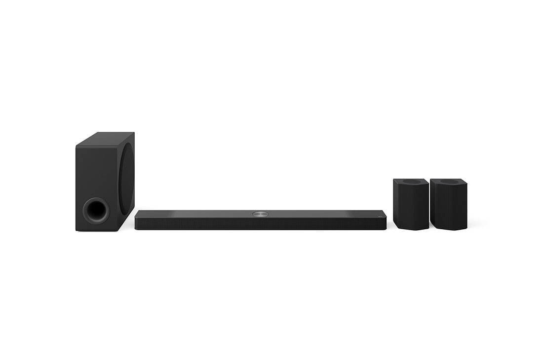 LG Soundbar zvučnik za TV koji sadrži Dolby Atmos, 9.1.5-kanalni, S95TR, Prikaz Soundbar zvučnika, niskotonca i zadnjih zvučnika spreda, S95TR