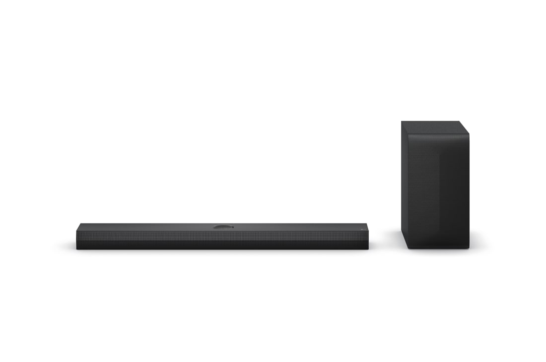 LG Soundbar zvučnik za TV koji sadrži Dolby Atmos, 3.1.1-kanalni, S70TY 2024, Prikaz LG Soundbar zvučnika S70TY i niskotonca spreda, S70TY