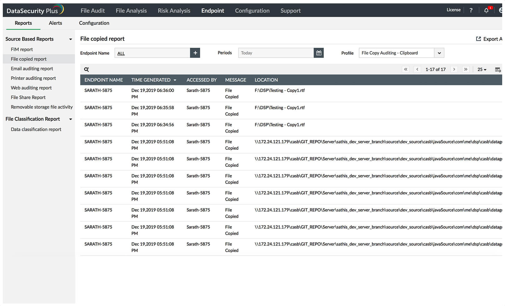 Monitor file copy actions.