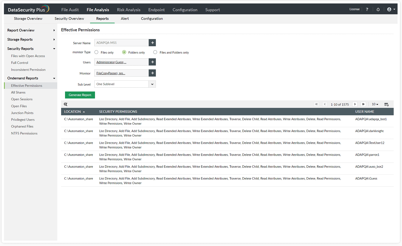 effective permissions reporting