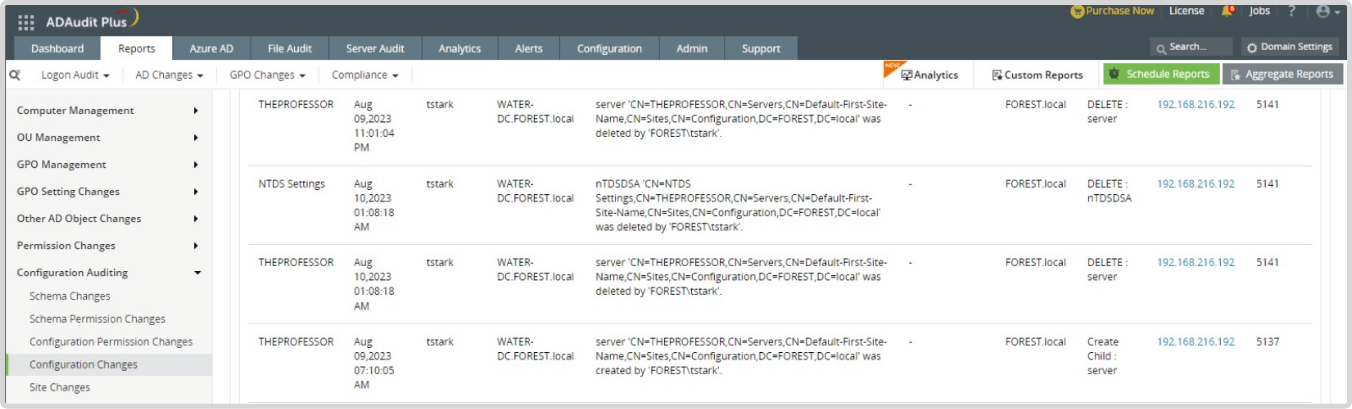 Configuration Changes report