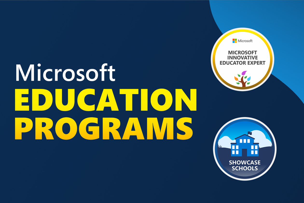 Decorative. A graphic with two badges, one that says Microsoft Innovative Educator Expert, and another that says Showcase Schools.