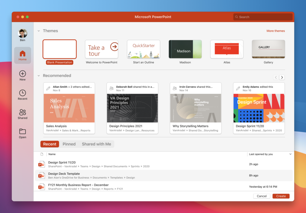 Microsoft PowerPoint presentation themes.