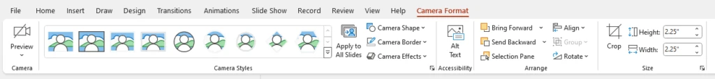 Screen shot of the PowerPoint Cameo tab