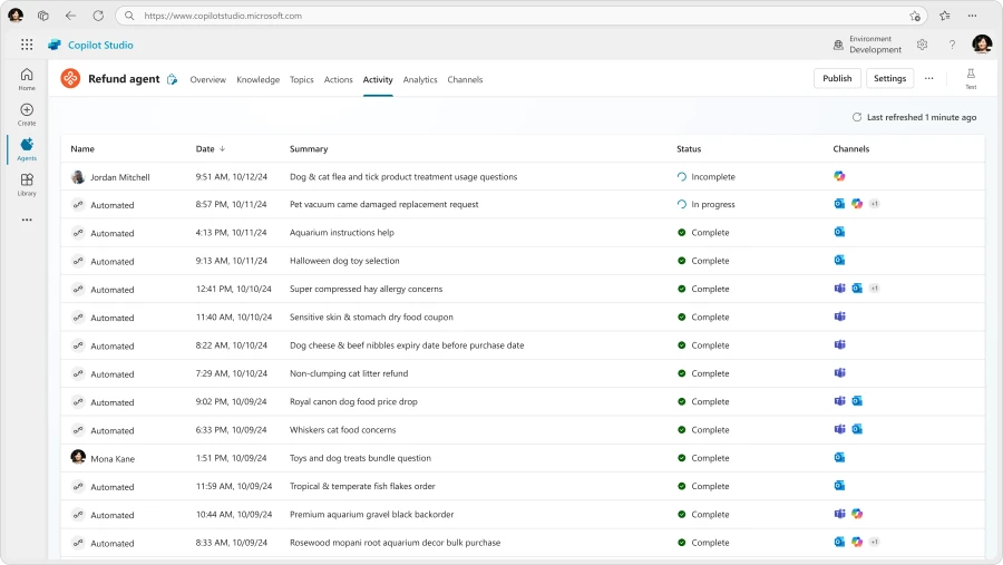 A screenshot of an activity view showing all runs with a list of interactive rows.