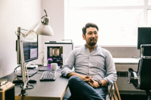 Candid Japanese man in the office