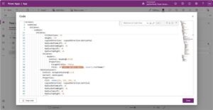 Code view in Power Apps