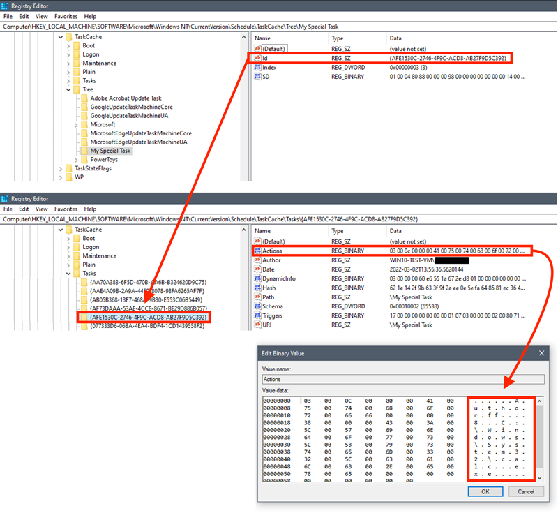 Screen grab of the XML file and Registry Editor