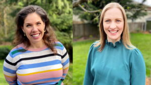 Bush and Lundy’s headshots in a side-by-side collage, both women are outside smiling towards the camera. 