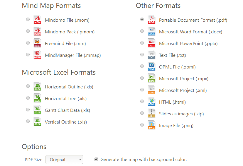 Mindomo export