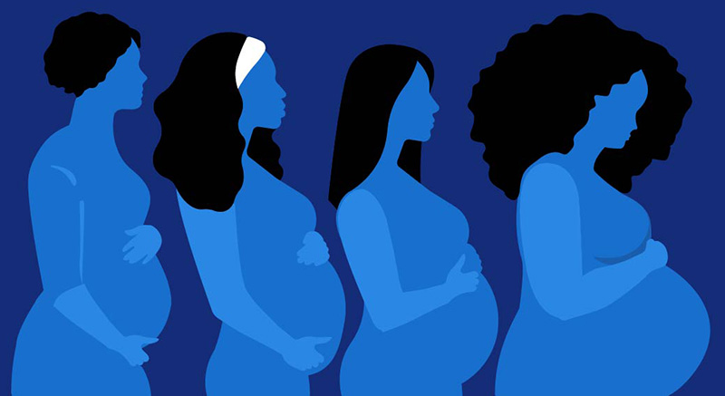 Silhouettes of four pregnant people.