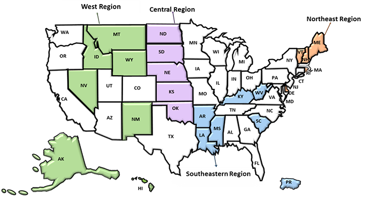 Map showing four main regions that I-RED supports