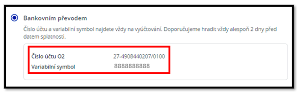 Informace k bankovnímu převodu