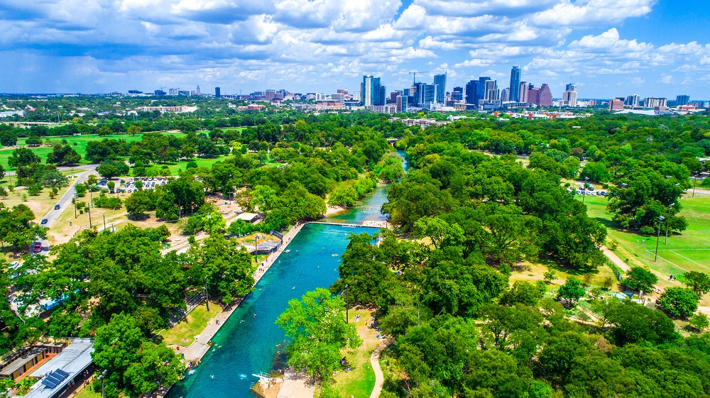 aerial shot barton springs pool