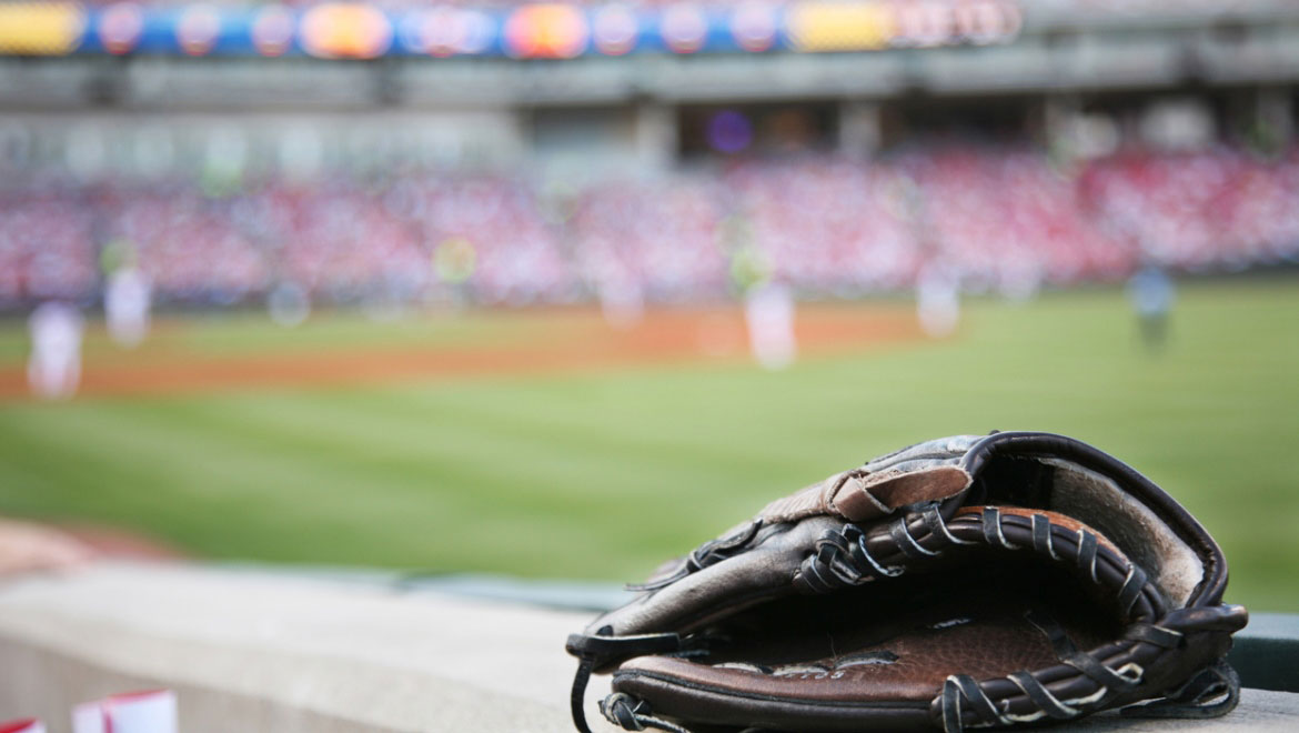 baseball glove at baseball stadium