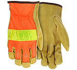 Image of MCR Safety Luminator Hi-Vis Leather Drivers Work Gloves, Premium Grade Grain Pigskin with Mesh Back, Reflective Stripe