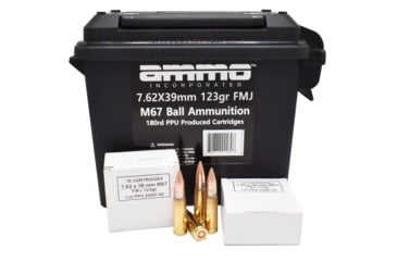 Image of Ammo, Inc. 7.62x39 123 Grain Full Metal Jacket Brass Case Rifle Ammo, 180 Rounds, 762X39123FMJ-B180