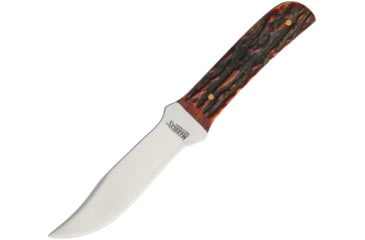 Image of Marbles Outers Knife, 7.5in Overall, 4in Satin SS Clip Point Blade, Stag Bone Handle, Brown Leather Sheath, KE47 /MR403