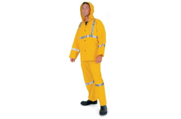 Image of MCR Safety Luminator Series 3 Piece Waterproof Rain Suit, .35mm PVC/Poly, Corduroy Collar, Detachable Hood and Bib Pants, Yellow, XL, 2403RXL