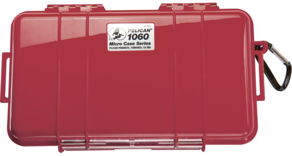 Image of Pelican 1060 Micro Water/Crushproof Dry Box, 9.37x5.56x2.62in - Solid Red w/Carabiner