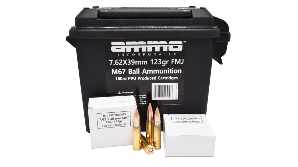 Ammo, Inc. 7.62x39 123 Grain Full Metal Jacket Brass Case Rifle Ammo, 180 Rounds, 762X39123FMJ-B180