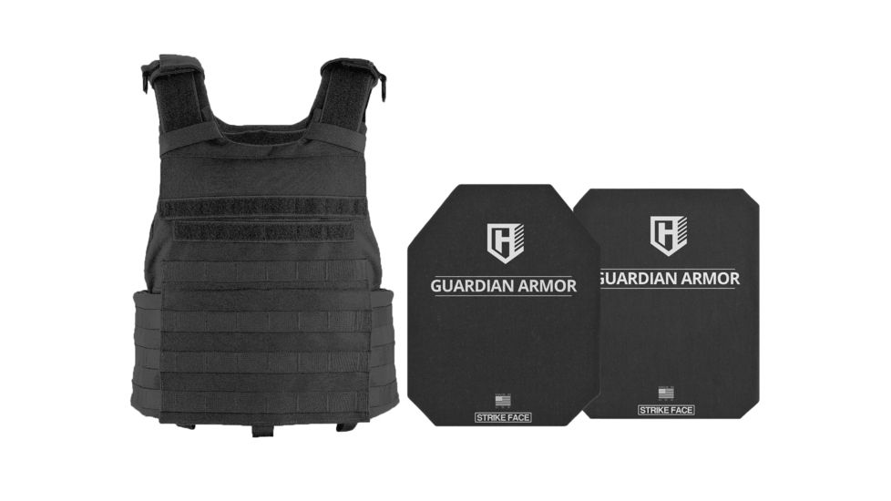 HighCom Armor APC Series Rifle Armor Kit Plate Carrier w/Guardian RSTP Ceramic Plates w/UHMWPE Backing/10x12 Shooters Cut/10x12 Full Cut, Black, 2XL, RAK-032295294