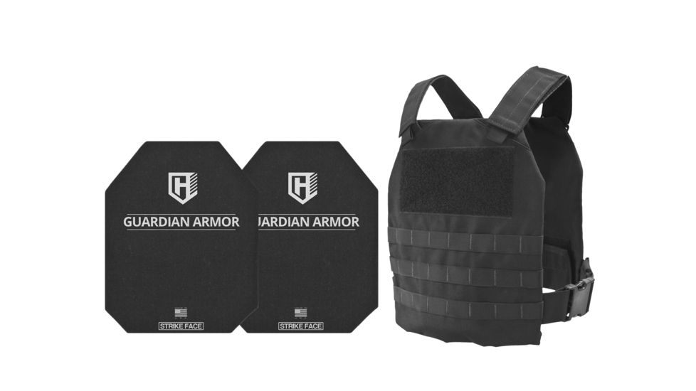 HighCom Armor CAP Series Rifle Armor Kit Plate Carrier w/Guardian AR500 Steel Plates/10x12 Shooters Cut/10x12 Shooters Cut, Black, 2XL, RAK-244019019