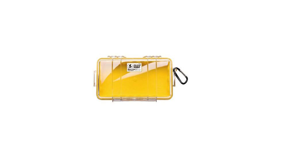 Pelican 1060 Micro Water/Crushproof Dry Box, 9.37x5.56x2.62in - Solid Yellow w/Carabiner