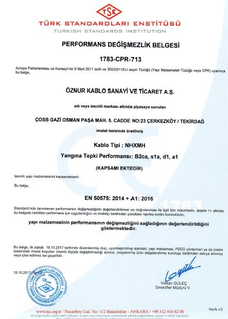 NHXMH B2ca, s1a, d1, a1 TSE CPR BELGESİ