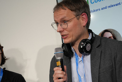 Gregor Sahler (Deutsche Gesellschaft für Internationale Zusammenarbeit – GIZ) speaks at the event “NDCs for Buildings: Ambitious, Investable, Actionable, and Inclusive” at the COP29 Buildings and Cooling Pavilion