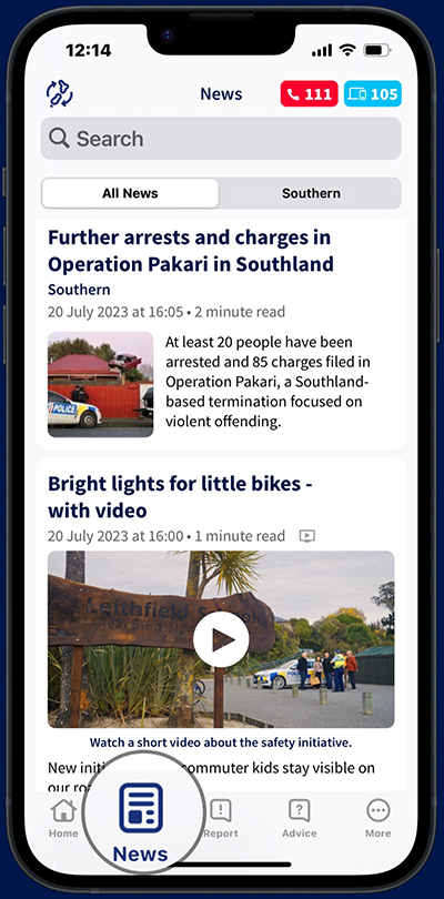 News tab on NZ Police app