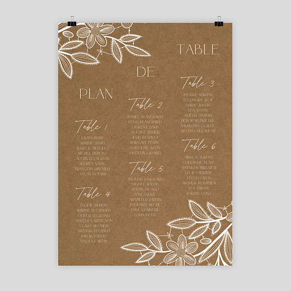 Plan de Table Mariage Dentelle Kraft