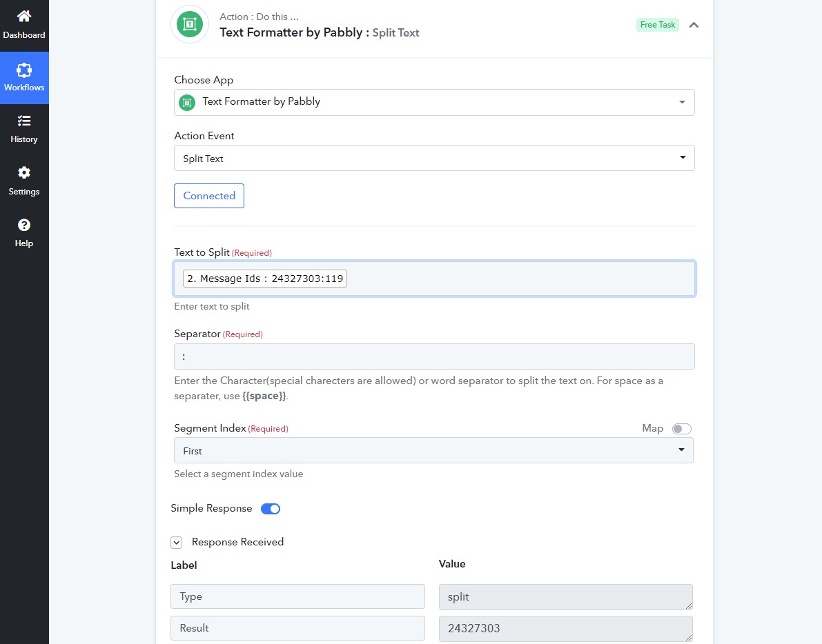 Pushsafer with Pabbly - process Response Value